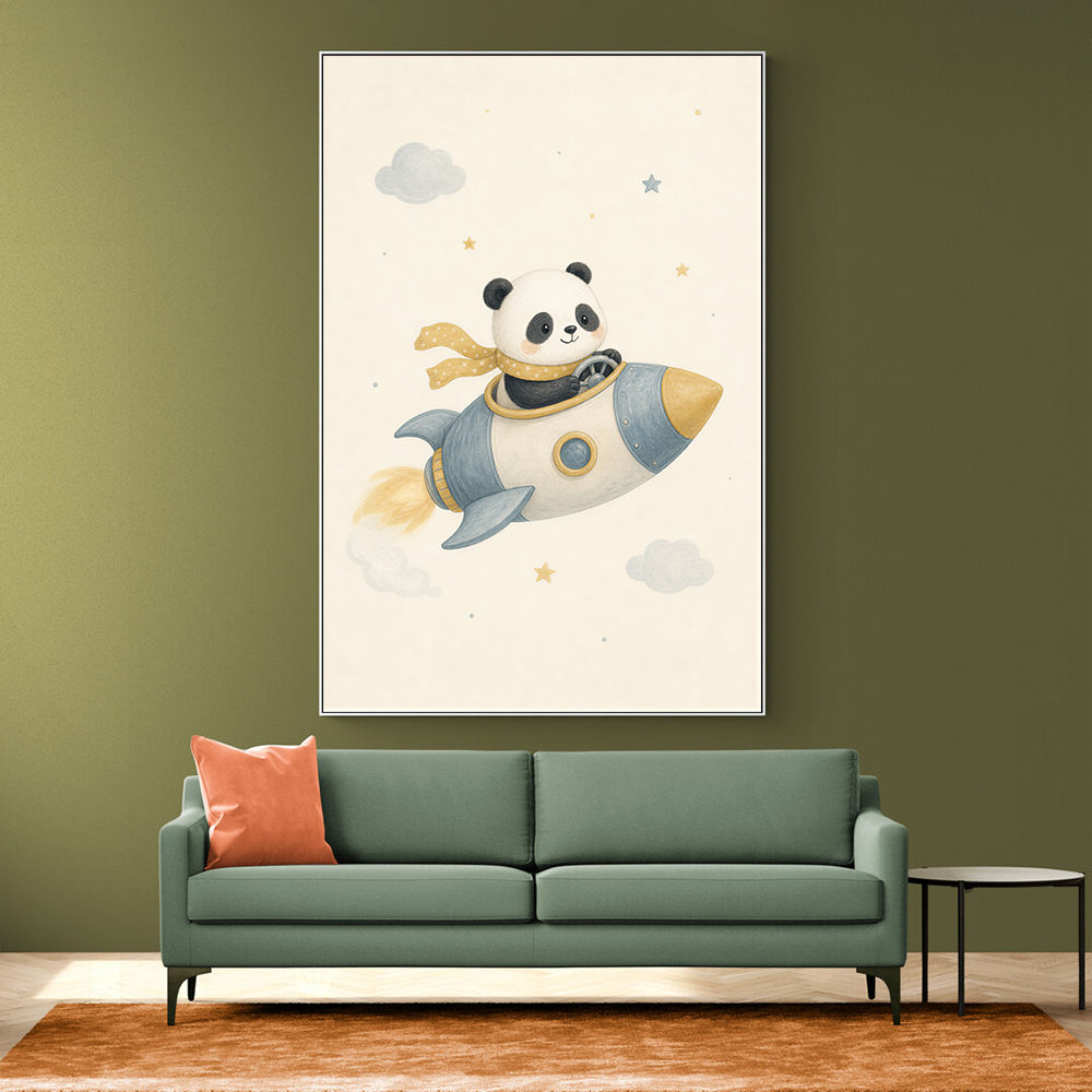 Panda Rocket Car Nursery Wall Art