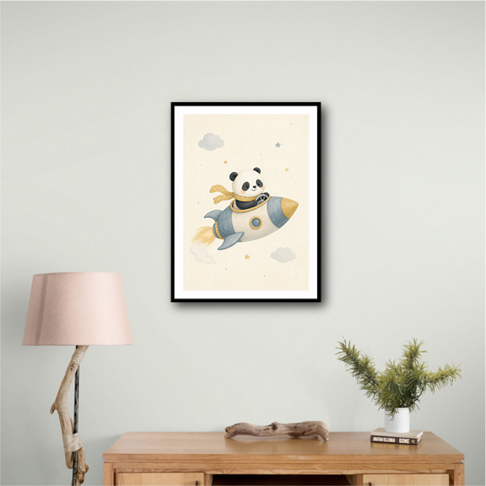 Panda Rocket Car Nursery Wall Art