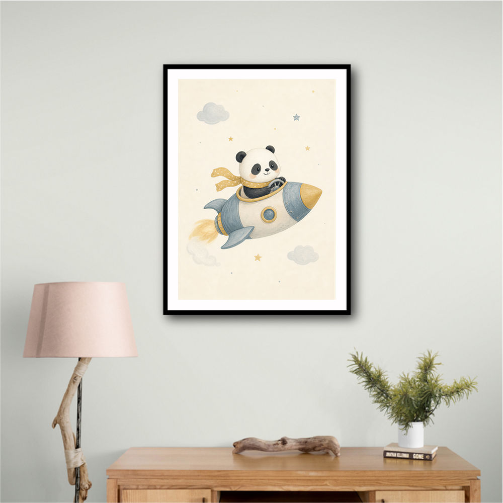 Panda Rocket Car Nursery Wall Art