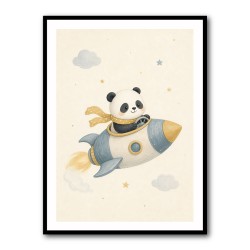 Panda Rocket Car Nursery Wall Art