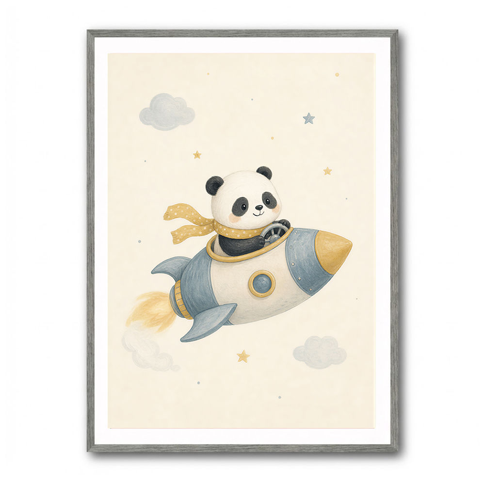 Panda Rocket Car Nursery Wall Art