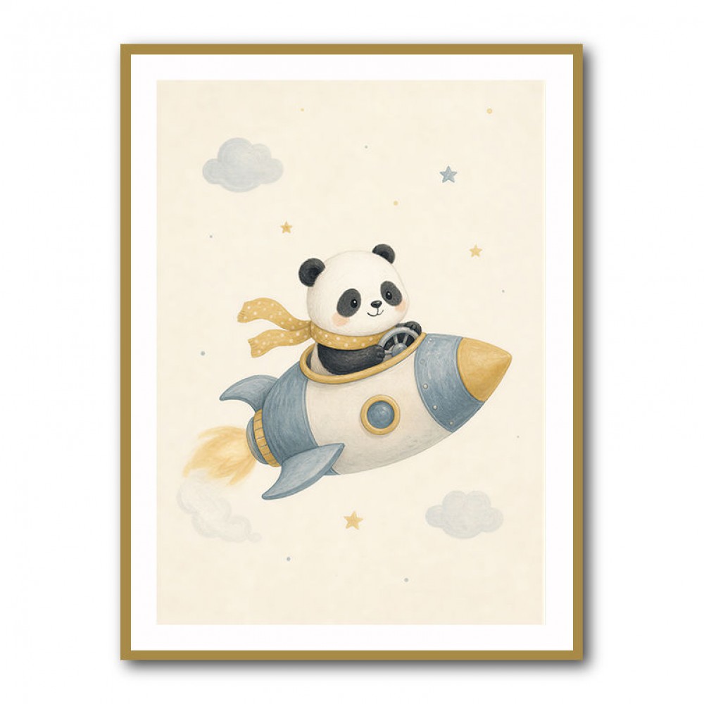 Panda Rocket Car Nursery Wall Art