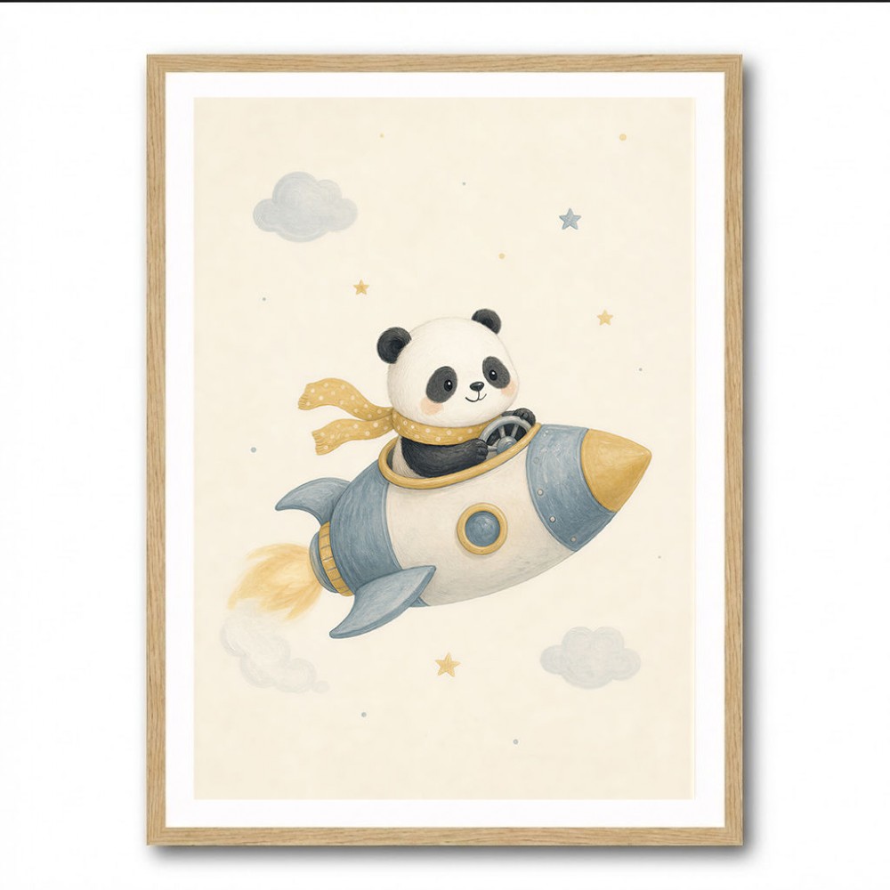 Panda Rocket Car Nursery Wall Art