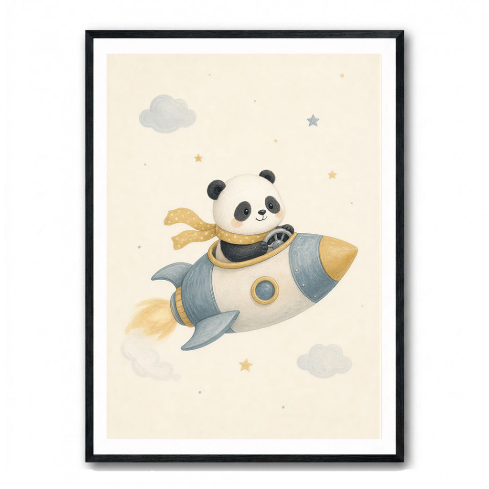 Panda Rocket Car Nursery Wall Art
