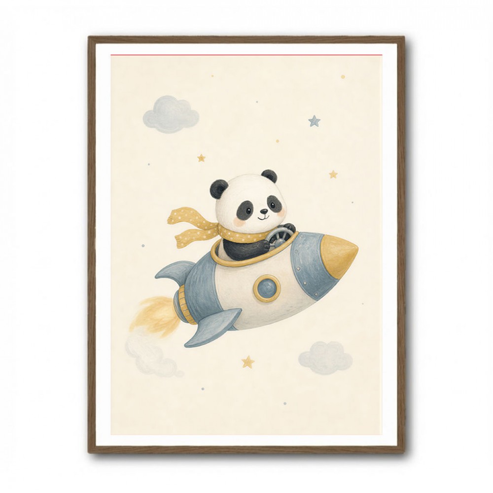 Panda Rocket Car Nursery Wall Art