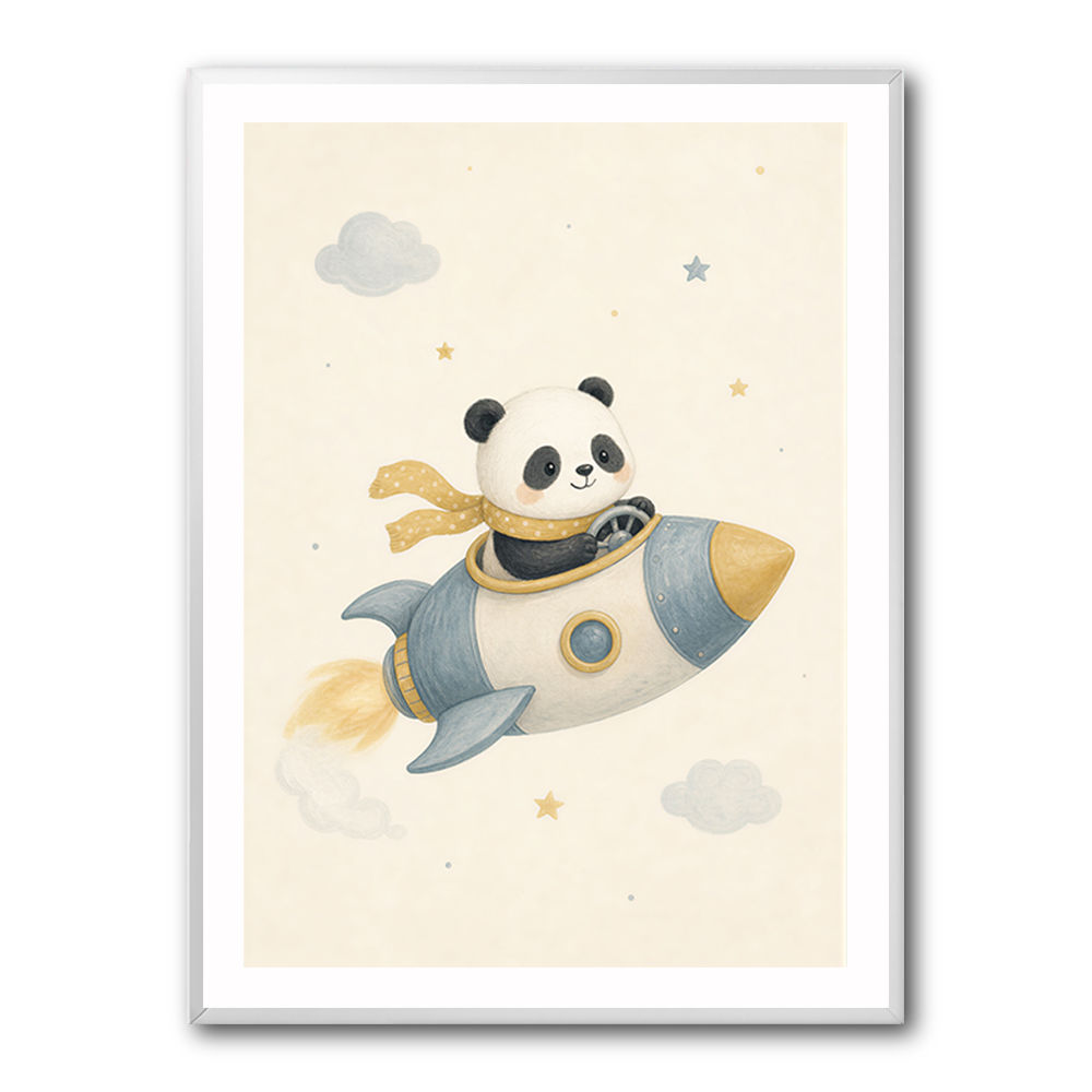 Panda Rocket Car Nursery Wall Art