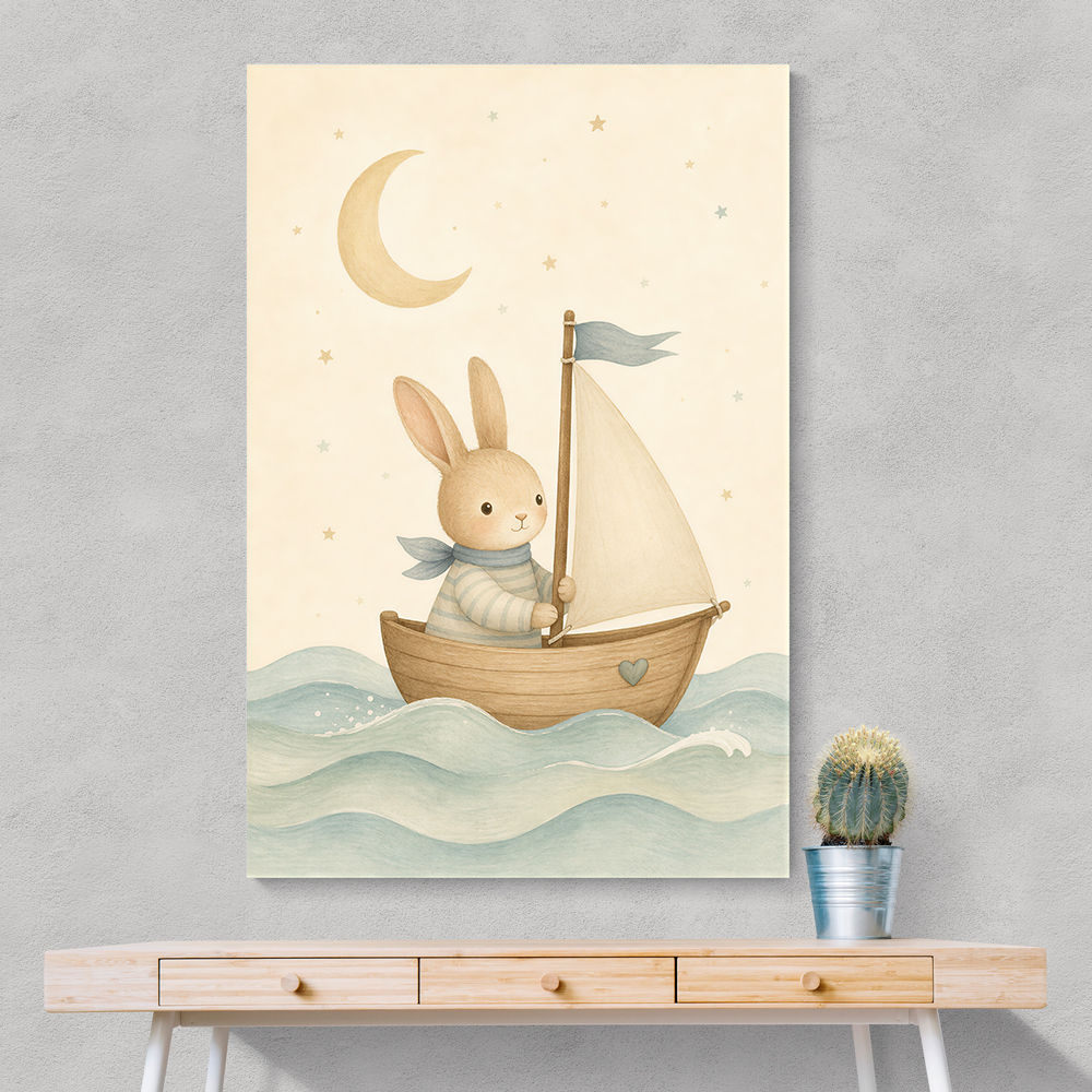 Rabbit in a Boat Nursery Wall Art