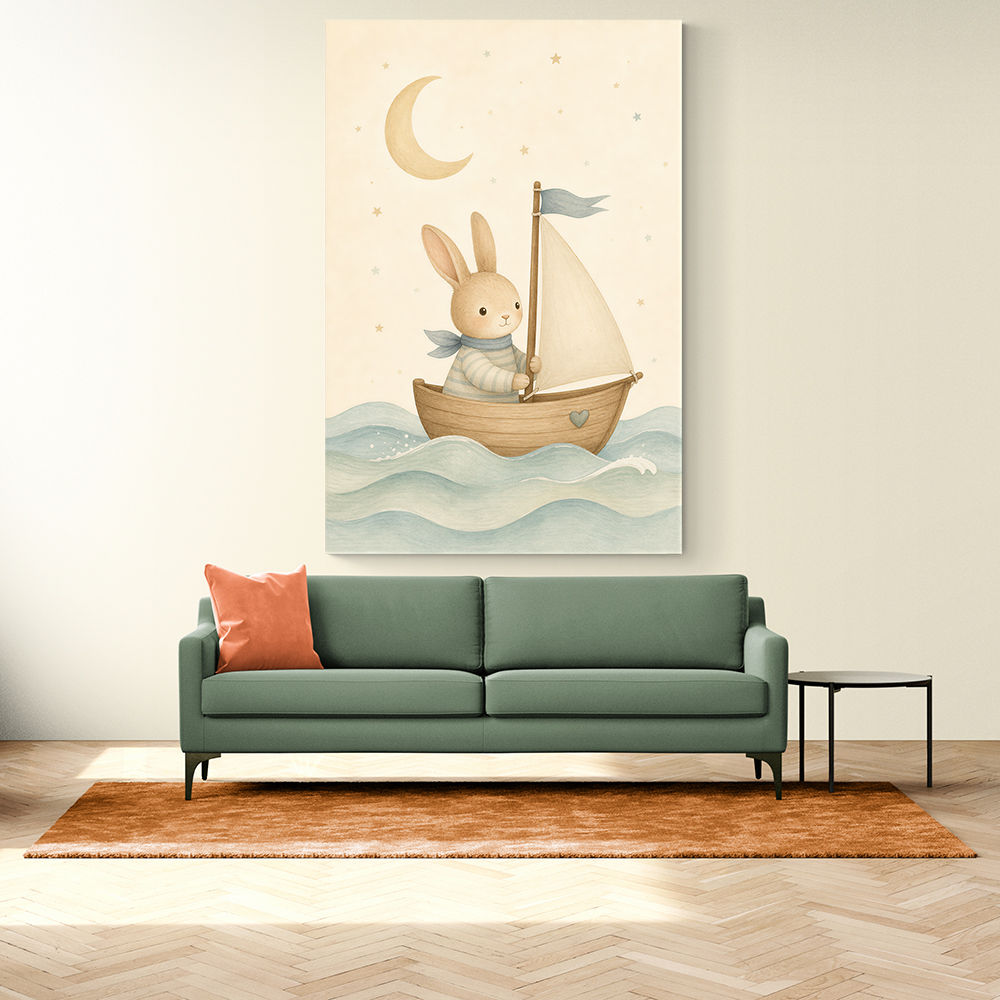 Rabbit in a Boat Nursery Wall Art