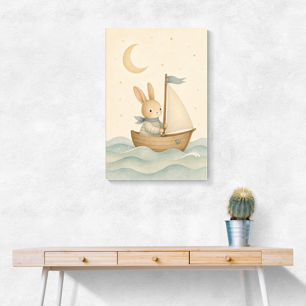 Rabbit in a Boat Nursery Wall Art