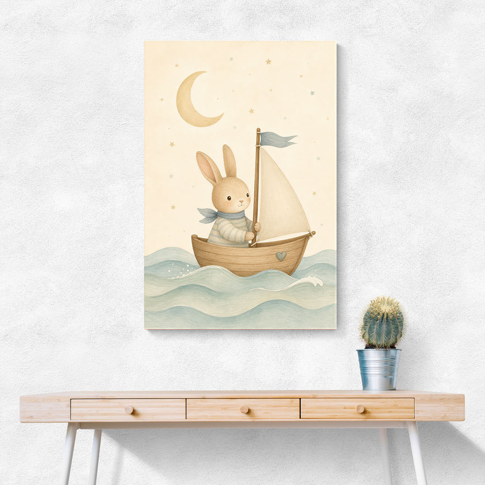 Rabbit in a Boat Nursery Wall Art