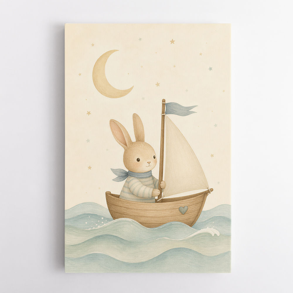 Rabbit in a Boat Nursery Wall Art