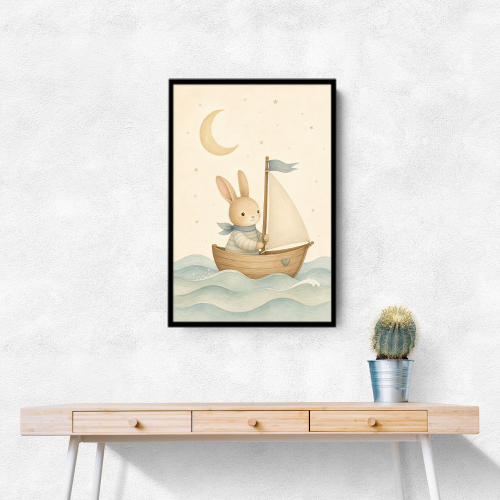 Rabbit in a Boat Nursery Wall Art