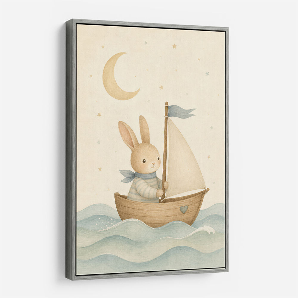 Rabbit in a Boat Nursery Wall Art