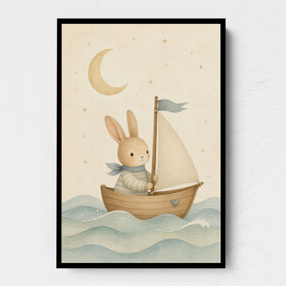 Rabbit in a Boat Nursery Wall Art