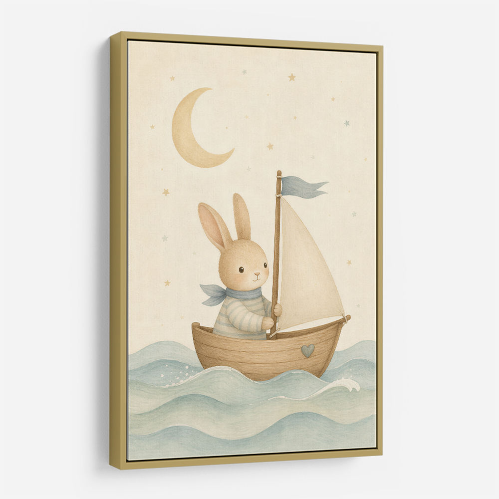 Rabbit in a Boat Nursery Wall Art