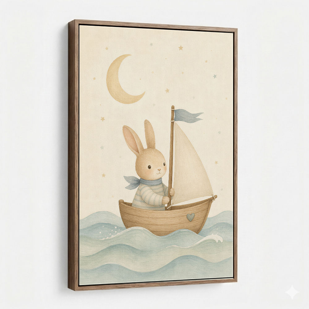 Rabbit in a Boat Nursery Wall Art