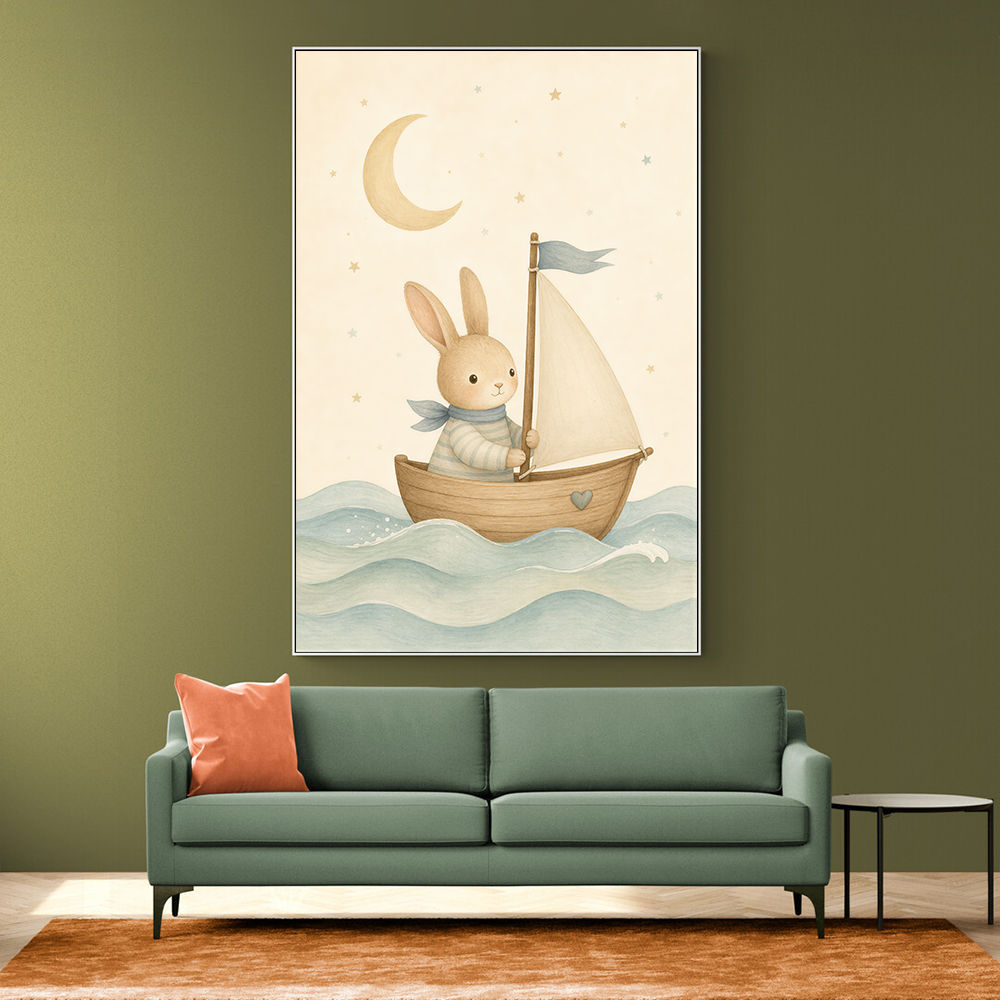 Rabbit in a Boat Nursery Wall Art
