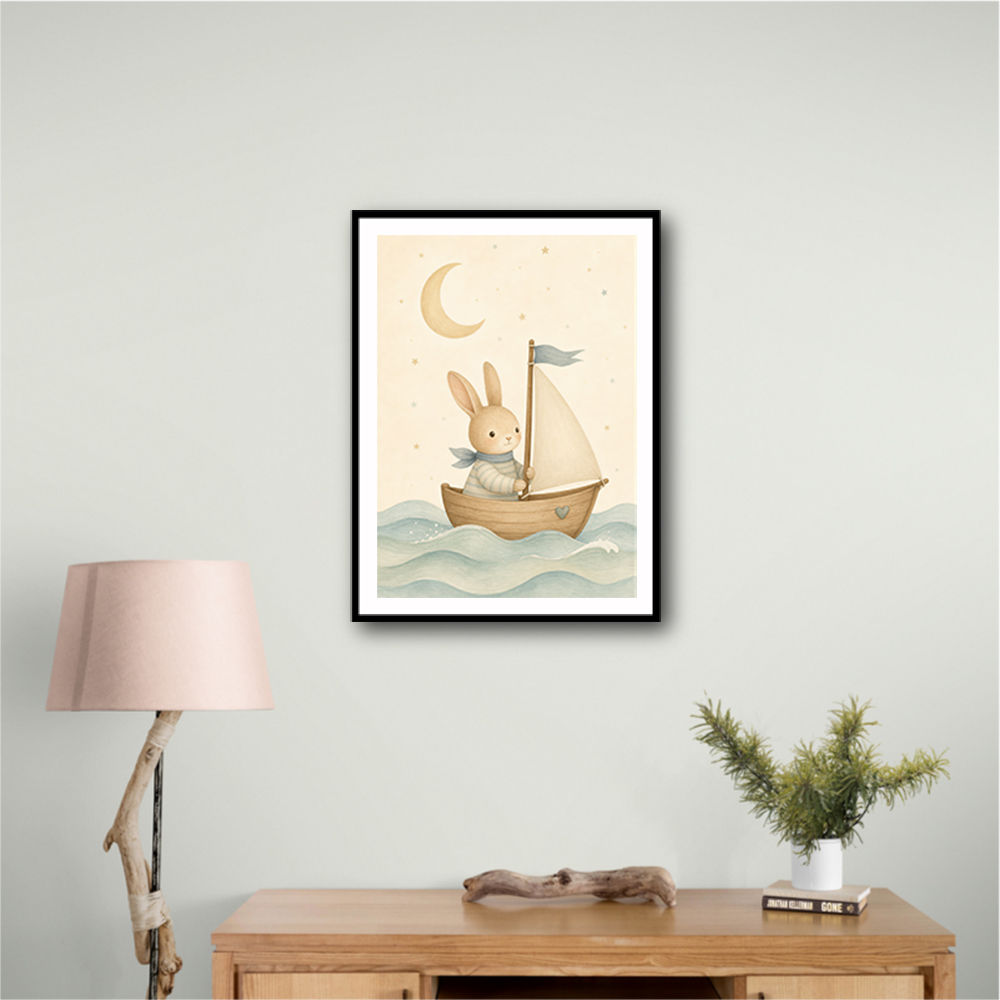 Rabbit in a Boat Nursery Wall Art