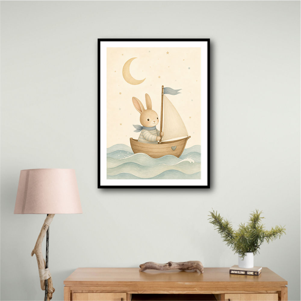 Rabbit in a Boat Nursery Wall Art