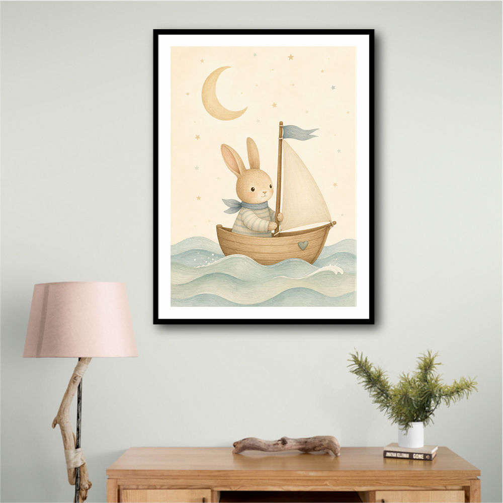 Rabbit in a Boat Nursery Wall Art