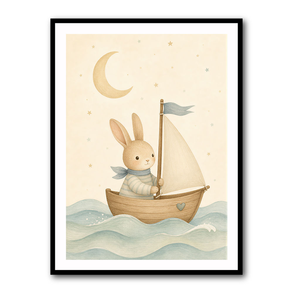 Rabbit in a Boat Nursery Wall Art