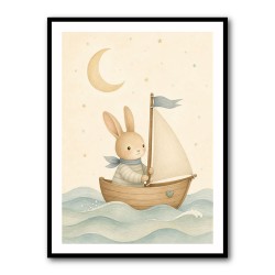Rabbit in a Boat Nursery Wall Art