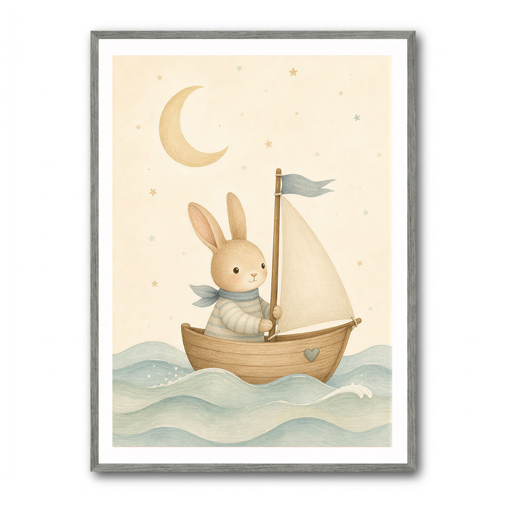 Rabbit in a Boat Nursery Wall Art