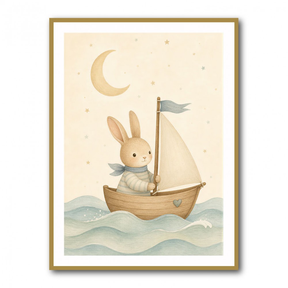 Rabbit in a Boat Nursery Wall Art