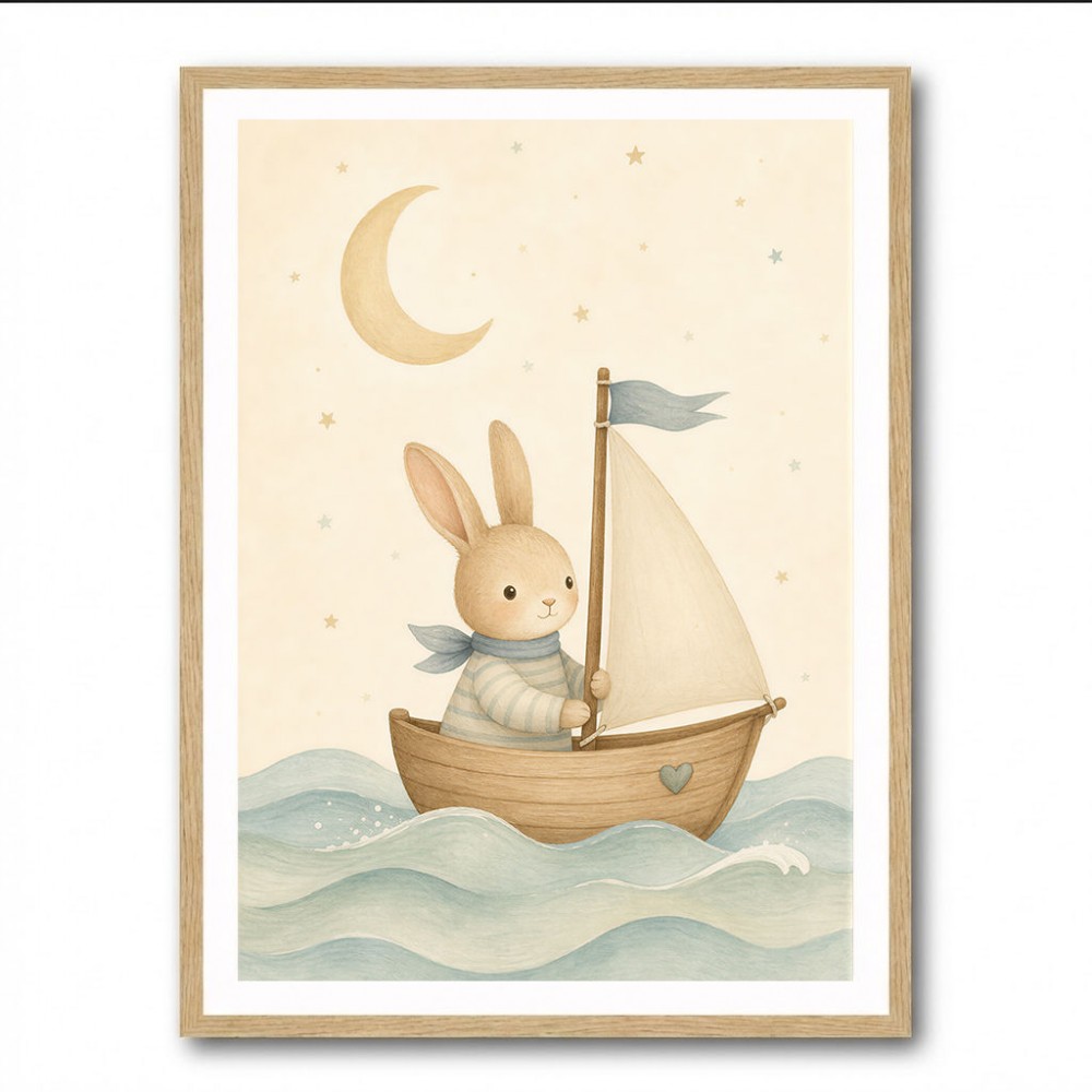 Rabbit in a Boat Nursery Wall Art