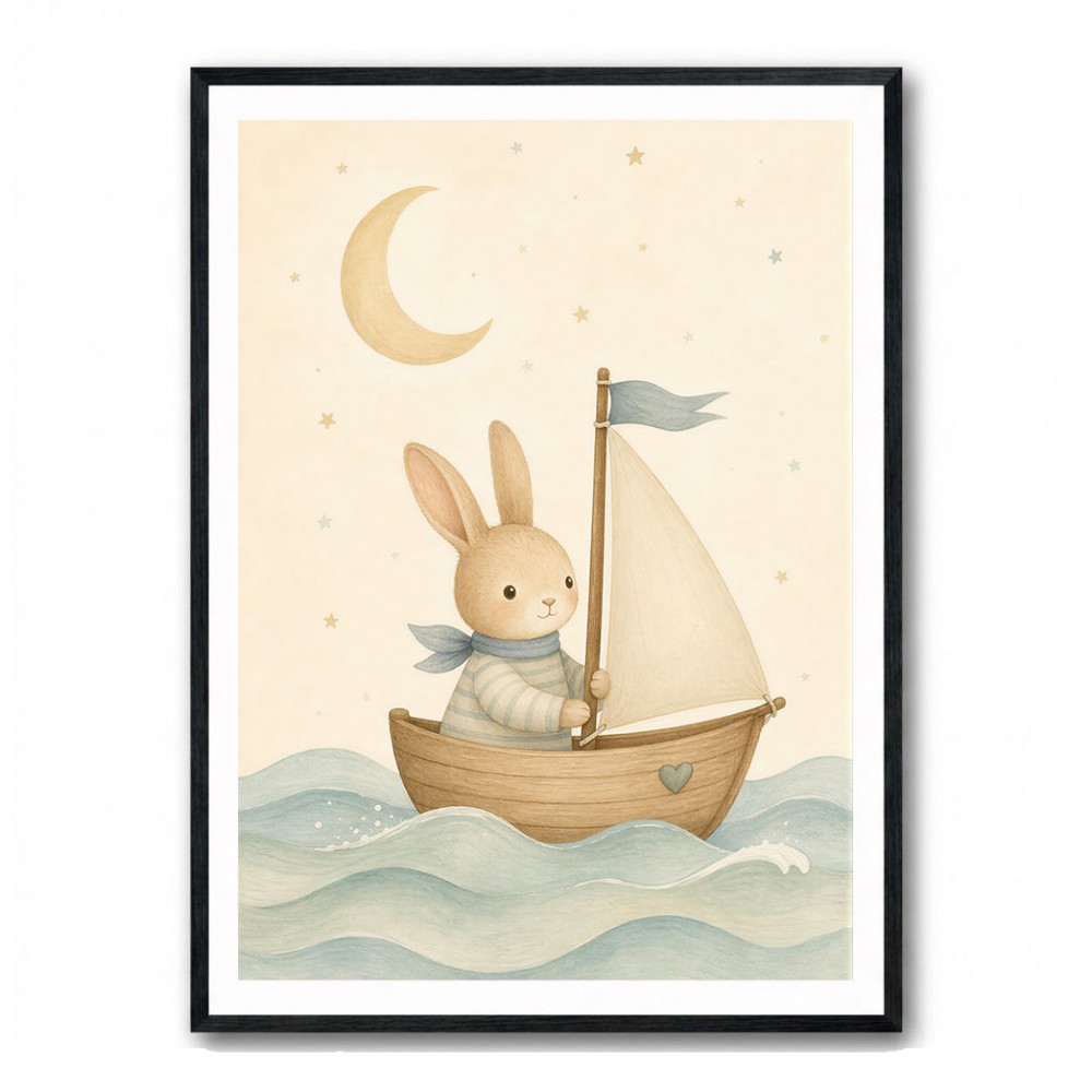 Rabbit in a Boat Nursery Wall Art