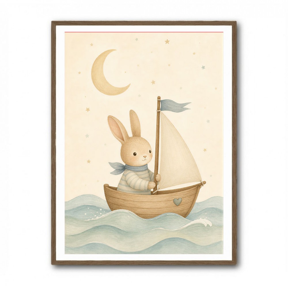 Rabbit in a Boat Nursery Wall Art