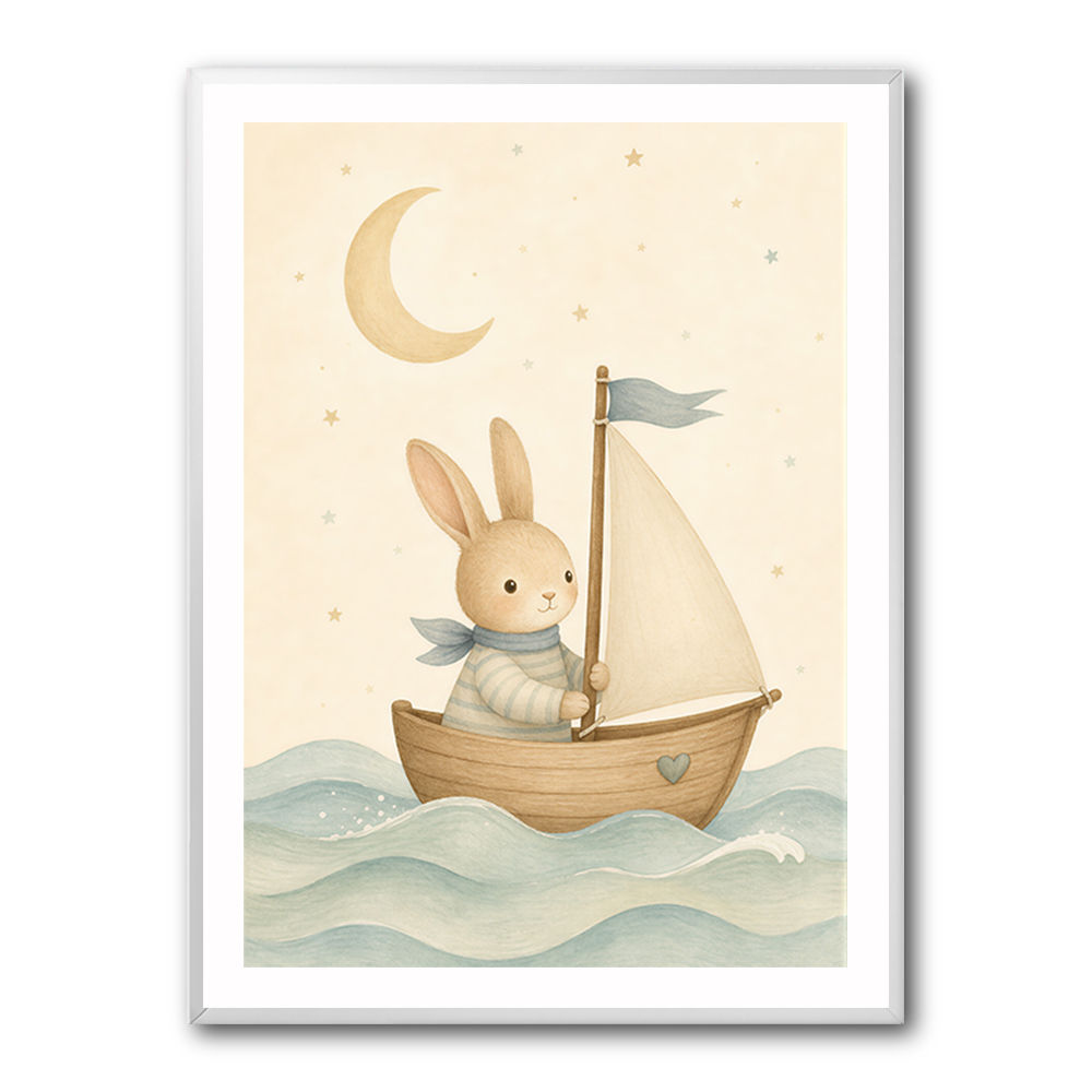 Rabbit in a Boat Nursery Wall Art