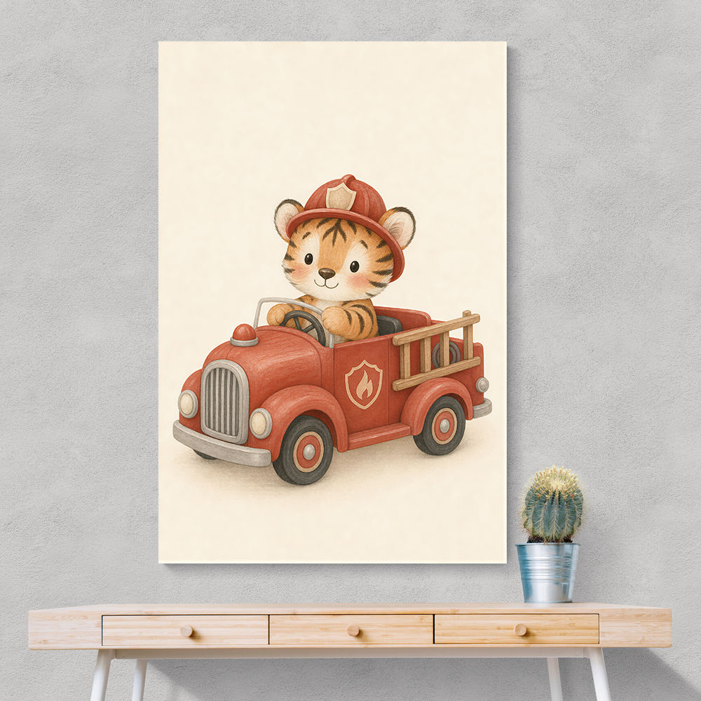 Tiger Fire Truck Nursery Wall Art