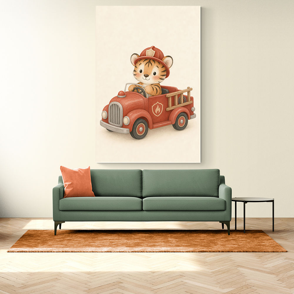 Tiger Fire Truck Nursery Wall Art
