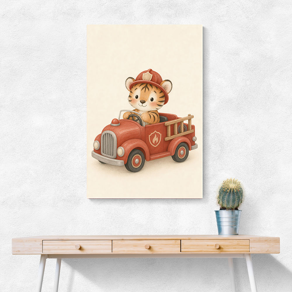 Tiger Fire Truck Nursery Wall Art