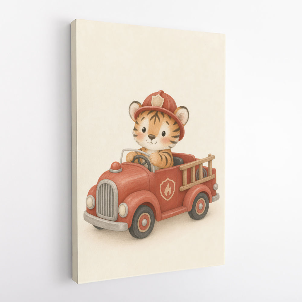 Tiger Fire Truck Nursery Wall Art