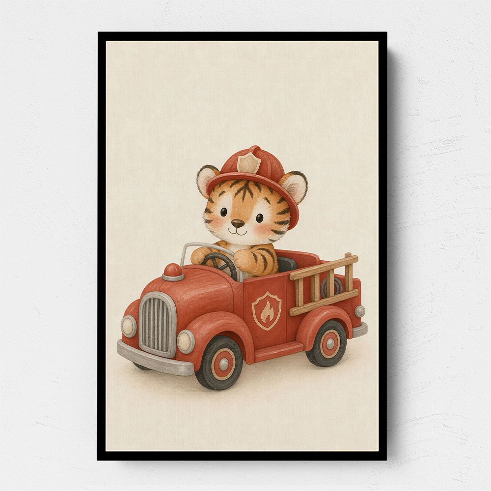 Tiger Fire Truck Nursery Wall Art