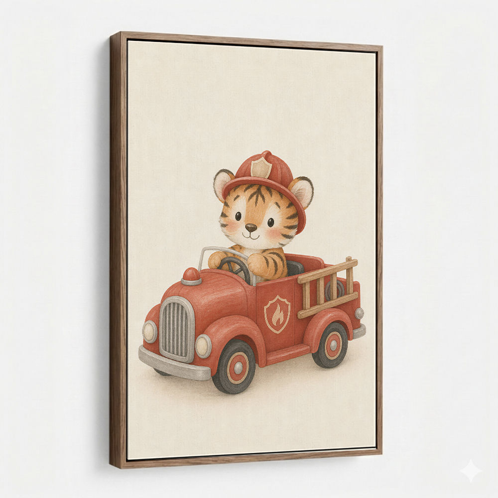 Tiger Fire Truck Nursery Wall Art
