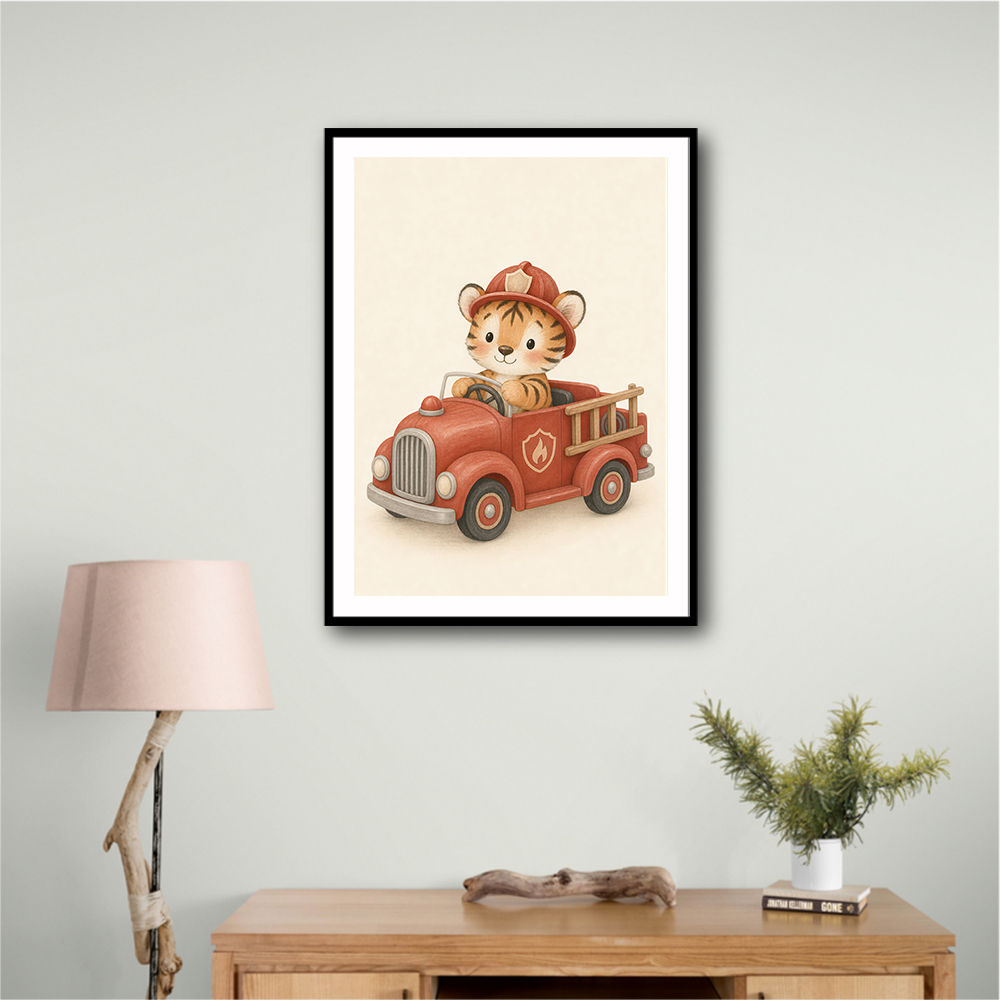 Tiger Fire Truck Nursery Wall Art