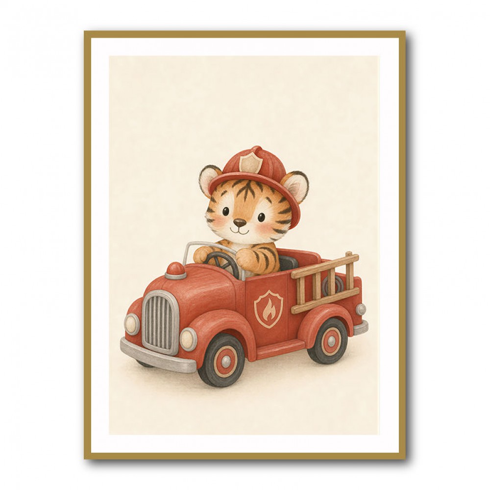 Tiger Fire Truck Nursery Wall Art