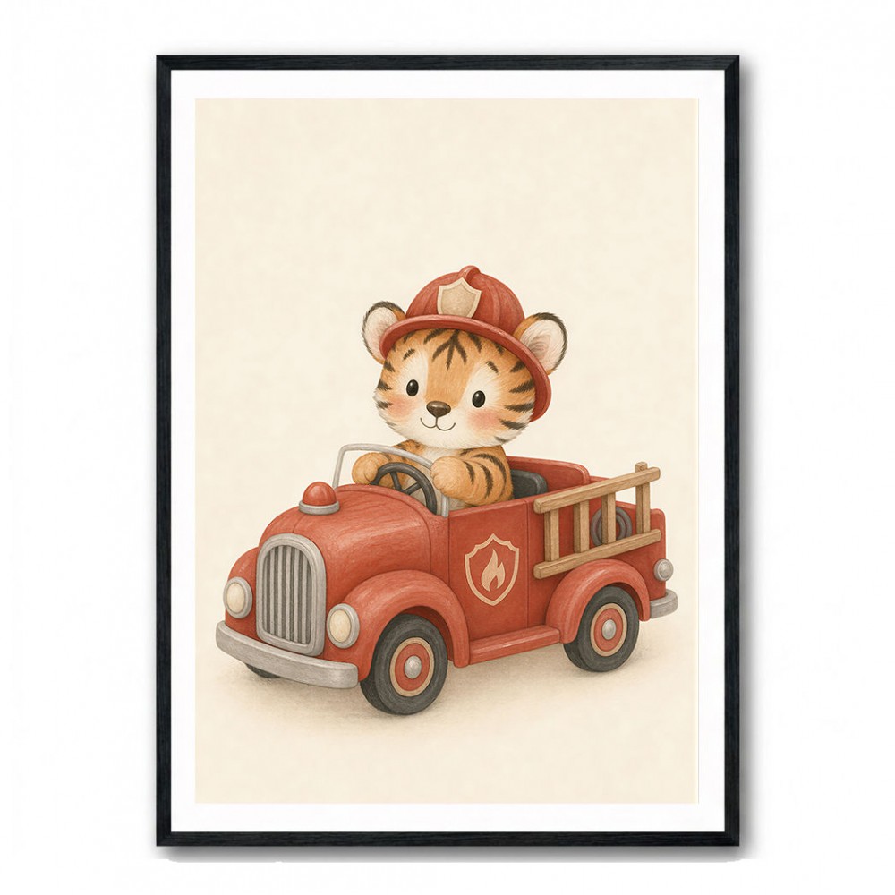Tiger Fire Truck Nursery Wall Art