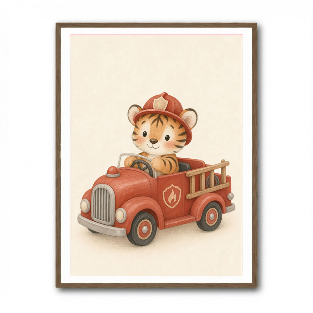 Tiger Fire Truck Nursery Wall Art