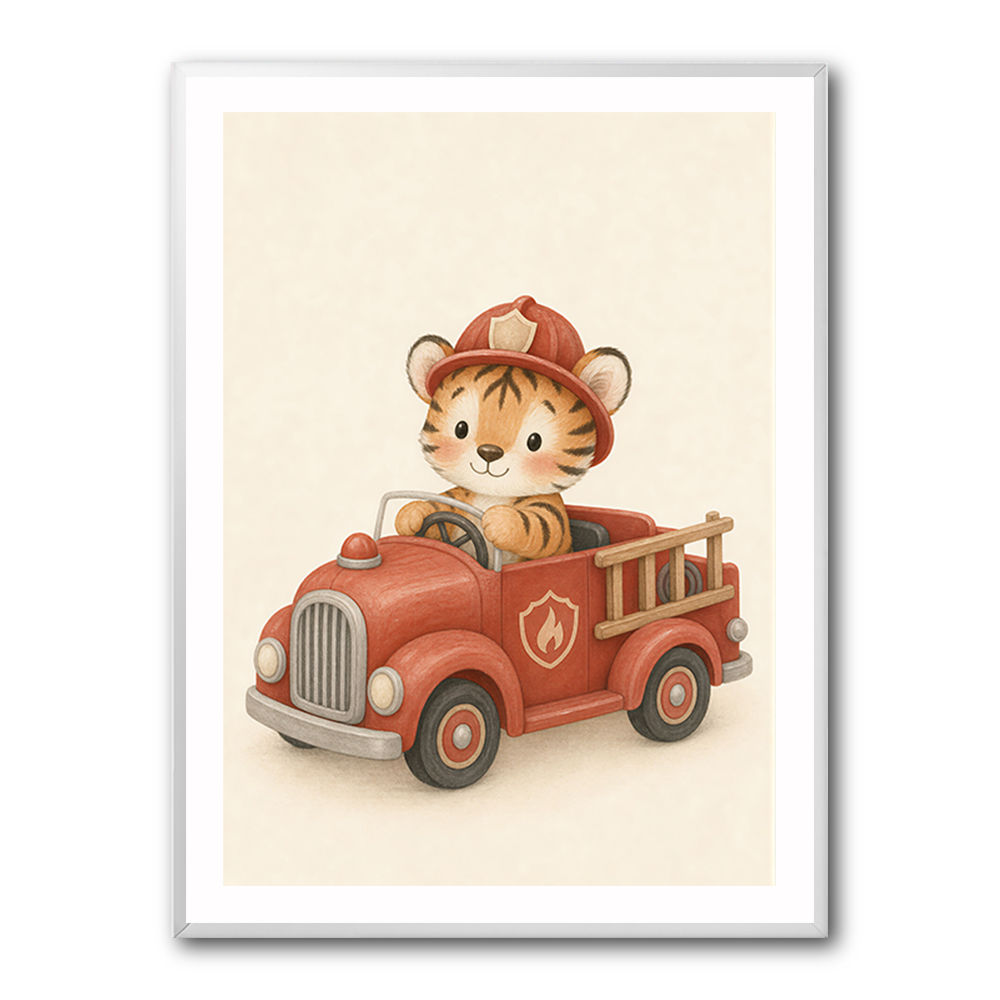 Tiger Fire Truck Nursery Wall Art