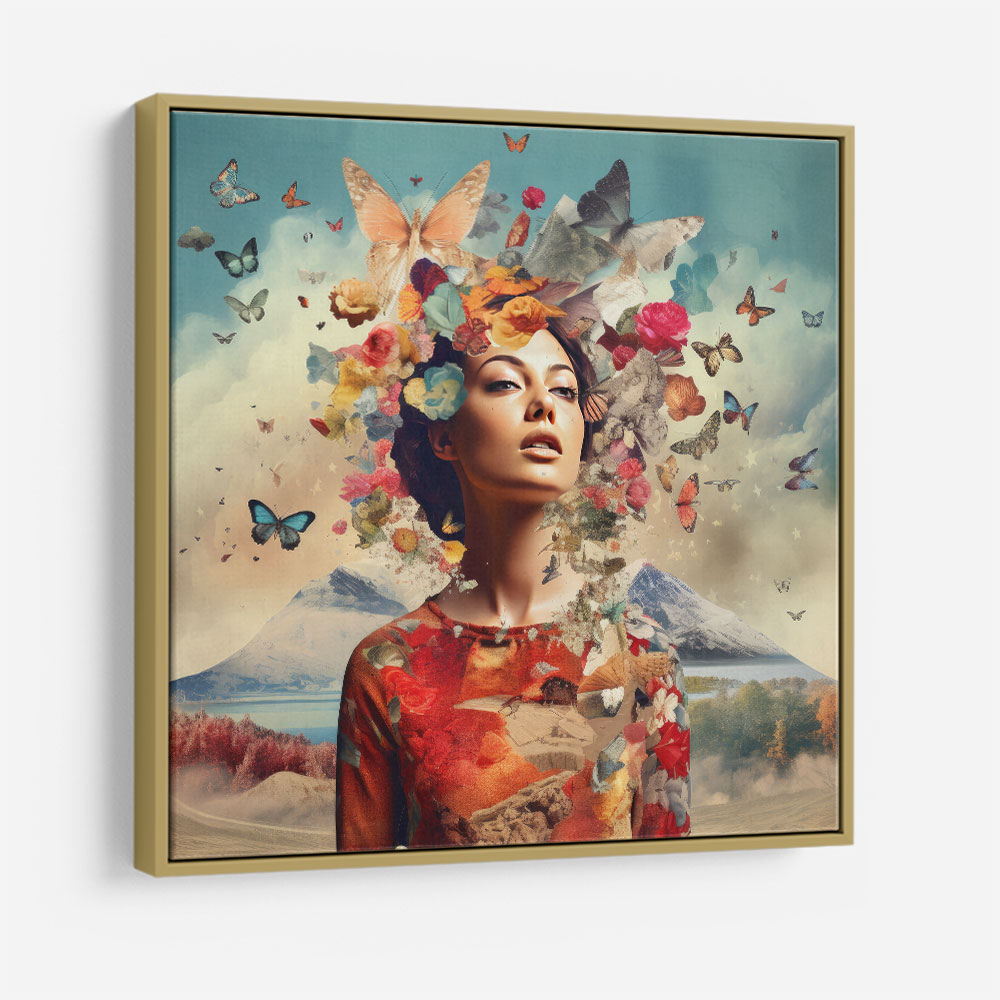 Beauty With Butterfly Crown Collage Wall Art