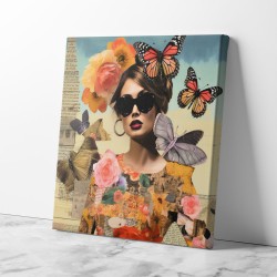 Flower & Butterfly Woman Portrait Collage Wall Art