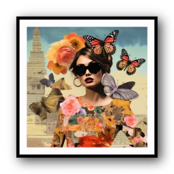 Flower & Butterfly Woman Portrait Collage Wall Art