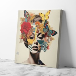 Flowers & Butterfly Face Collage 6 Wall Art