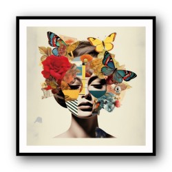 Flowers & Butterfly Face Collage 6 Wall Art