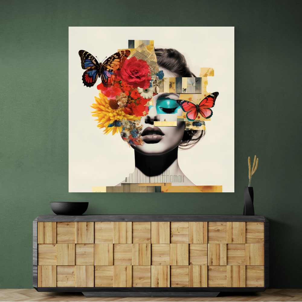 Flowers & Butterfly Face Collage 7 Wall Art