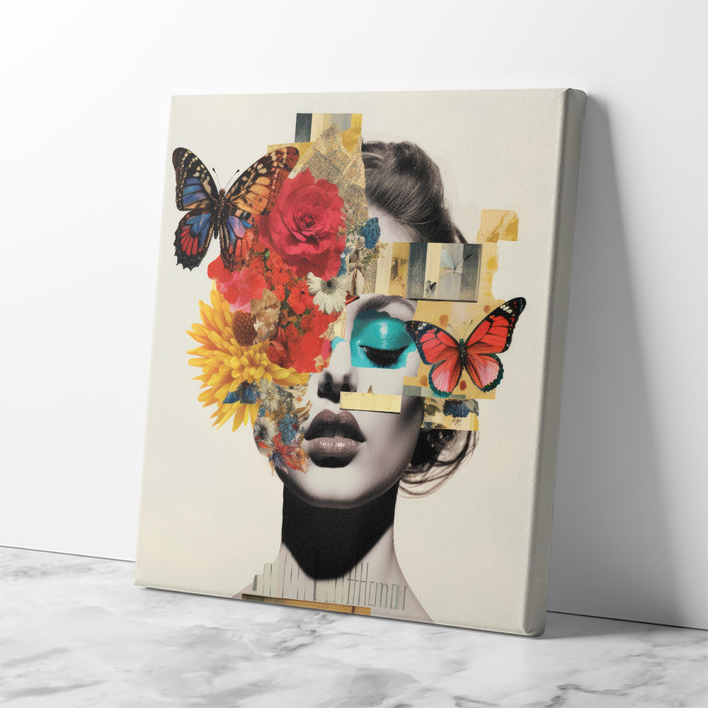 Flowers & Butterfly Face Collage 7 Wall Art Flowers & Butterfly Face Collage 7 Wall Art